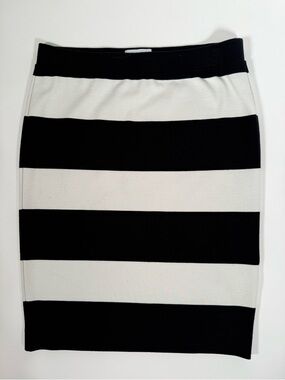 Elle Black & White Horizontal Striped Pull-On Knit Pencil Skirt